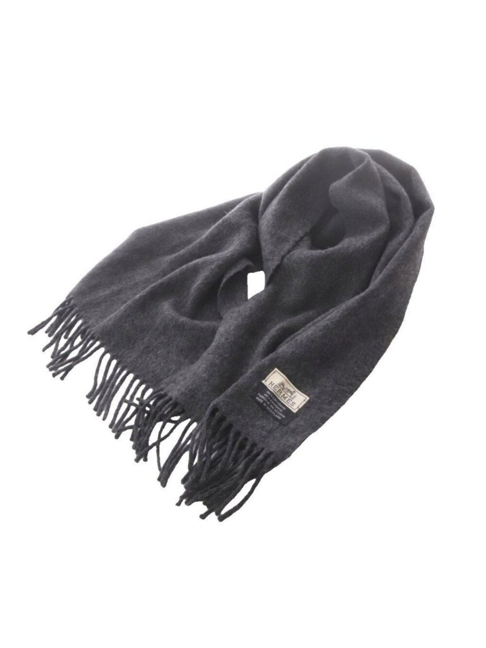 Hermes Cashmere Fringe Scarf Charcoal Gray AD